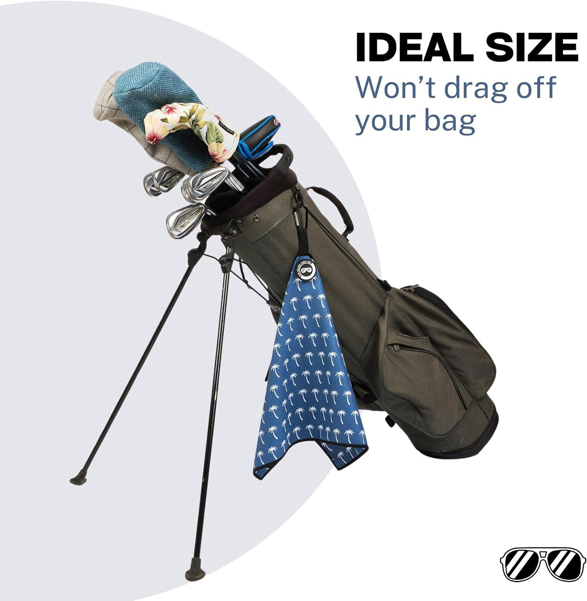 Magnetic Golf Towel with Carabiner Clip & Extra Strong Magnet - 24 X 16 In. Waffle Microfiber Golf Bag Towel - Blue Golf Towels for Golf Bags Women & Men (Blue, Palm Trees)