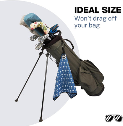 Magnetic Golf Towel with Carabiner Clip & Extra Strong Magnet - 24 X 16 In. Waffle Microfiber Golf Bag Towel - Blue Golf Towels for Golf Bags Women & Men (Blue, Palm Trees)