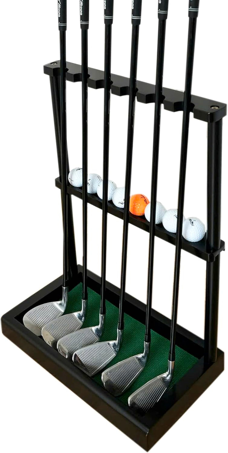 Golf Club Rack Stand, Solid Wood Golf Club & Putter Display Rack, Golf Club Organizer Holds up to 6 Clubs with Ball Storage, Floor Rack for Indoor Golf Simulator, Office or Home