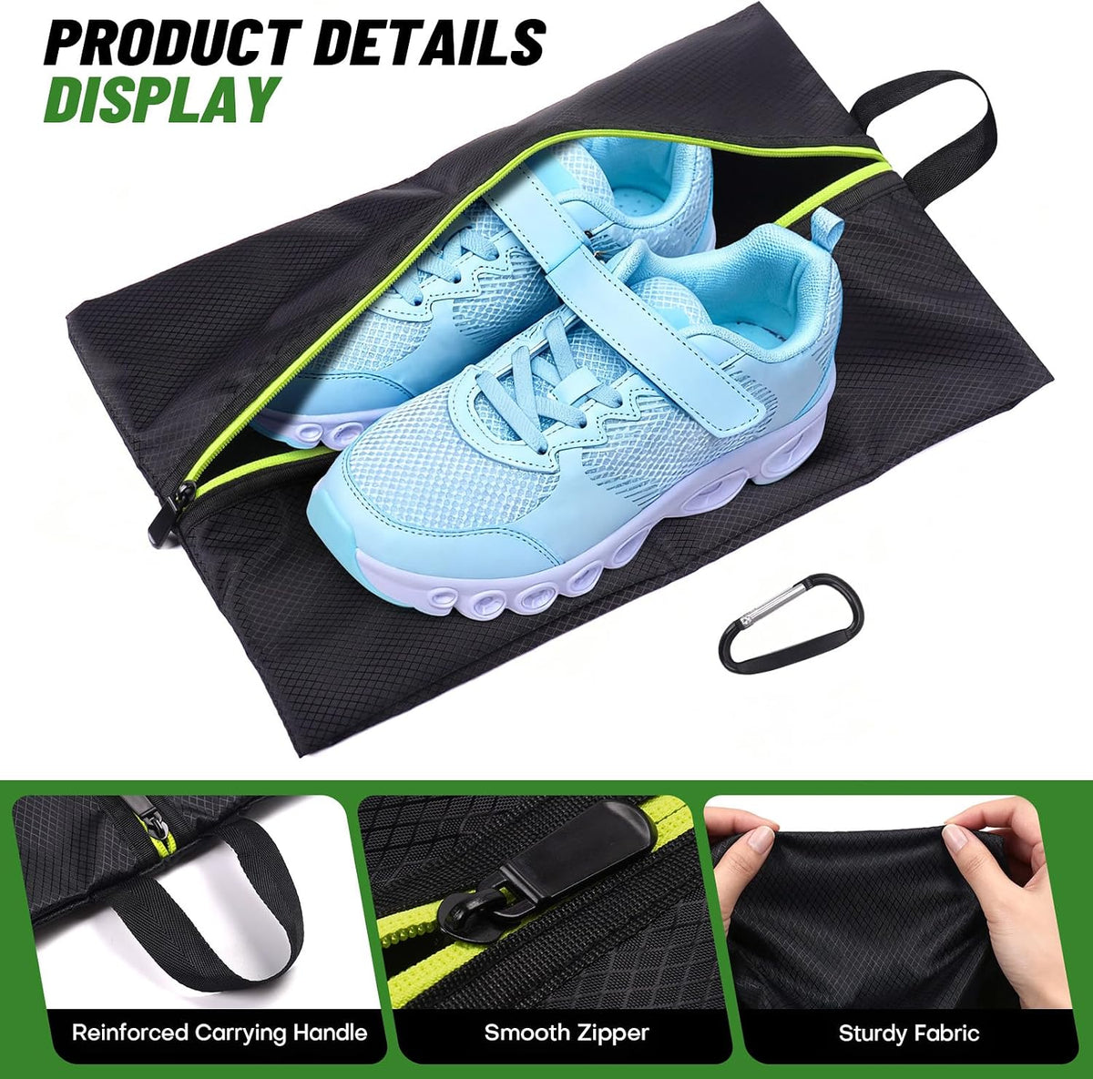 Roliwils Smell Proof Shoe Cleat Bag with Reinforced Handle | Odor-Resistant Cleat Bag with Carabiner | Travel Shoe Organizer for Men | Baseball Soccer Footwear Storage