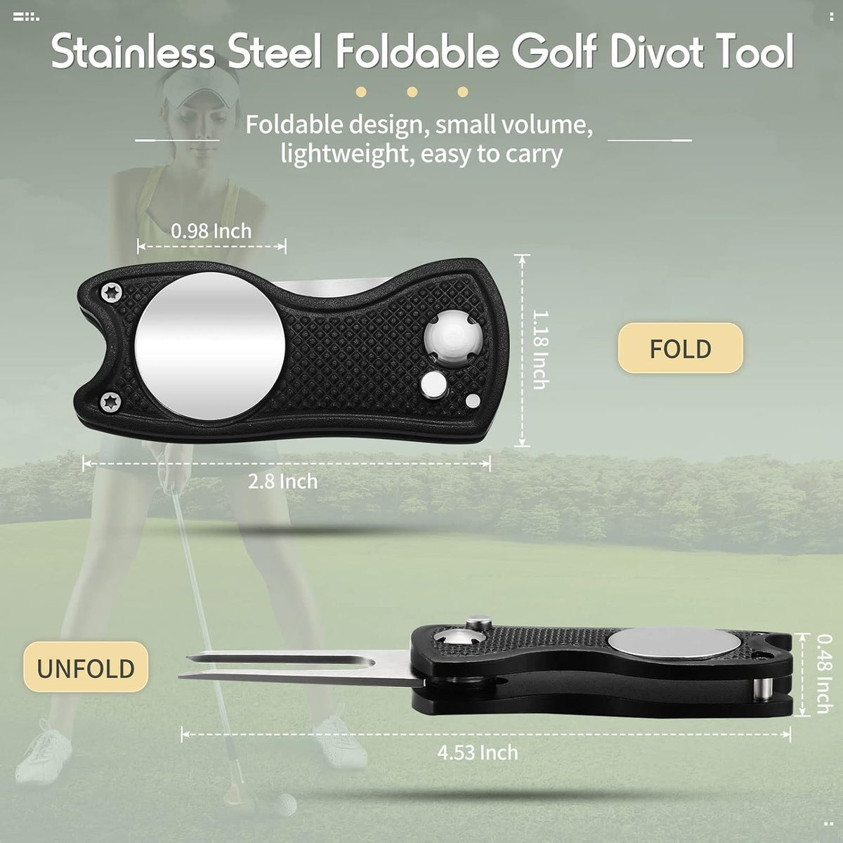 6 Packs Golf Repair Tool Stainless Steel Foldable Golf Divot Tool Magnetic Button Ball Marker
