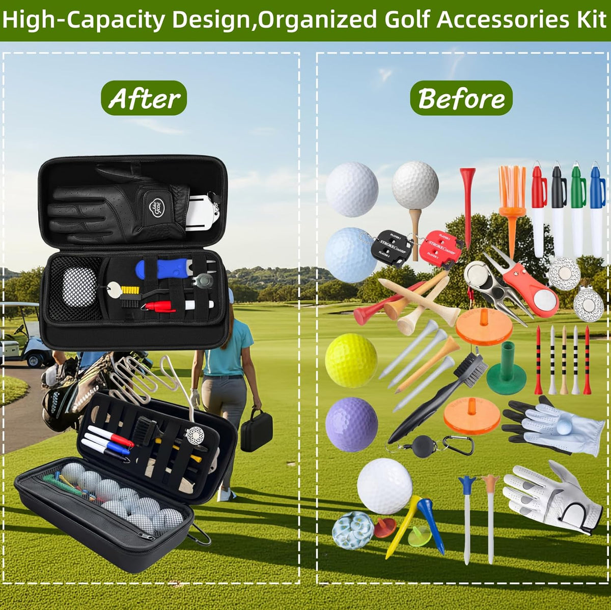 Golf Glove Holder Case with Removable Glove Shaper,Hard Shell Protective Golf Accessories Organizer Bag Fits Balls,Tees,Markers,Golf Gift for Men Women Golfers