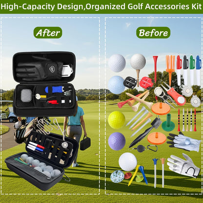 Golf Glove Holder Case with Removable Glove Shaper,Hard Shell Protective Golf Accessories Organizer Bag Fits Balls,Tees,Markers,Golf Gift for Men Women Golfers