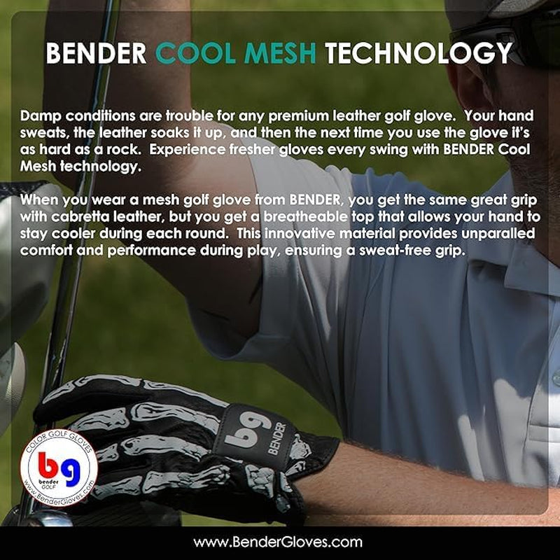 Bender - Mens Golf Glove, Durable Leather Golf Gloves, Unique Golf Gloves - Left-Hand Glove (Worn on the Left Hand/For Right-Handed Golfers)