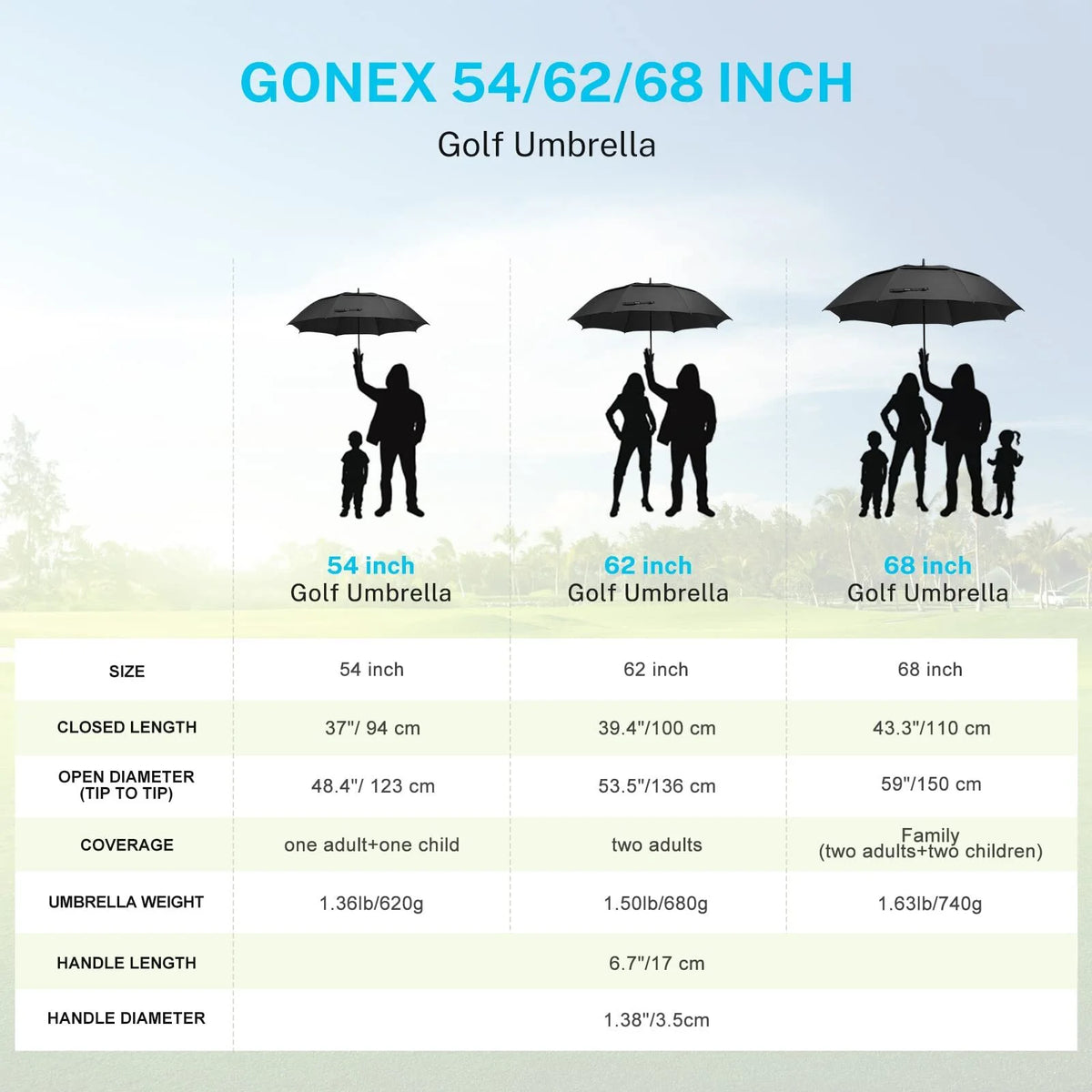 62 Inch Automatic Open Golf Umbrella, Extra Large Vented Stick Umbrellas with Windproof Double Canopy