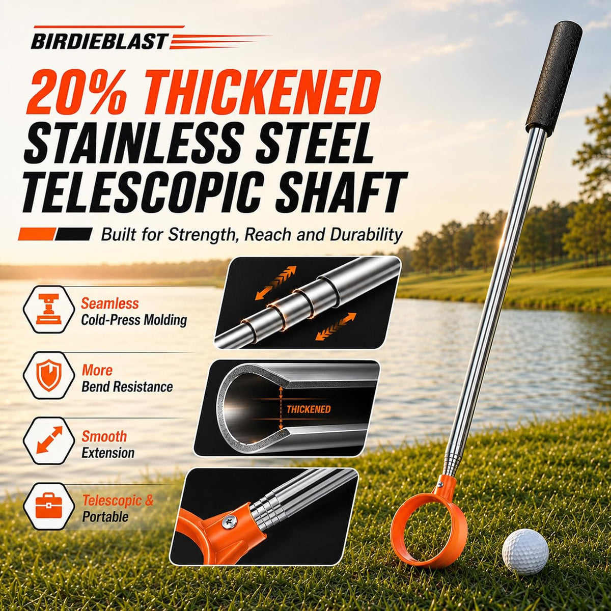 Golf Ball Retriever Telescopic for Water, 9Ft/12Ft/9.01Ft/16.3Ft/20Ft Stainless Steel Golf Ball Retriever, Professional Golf Ball Retriever