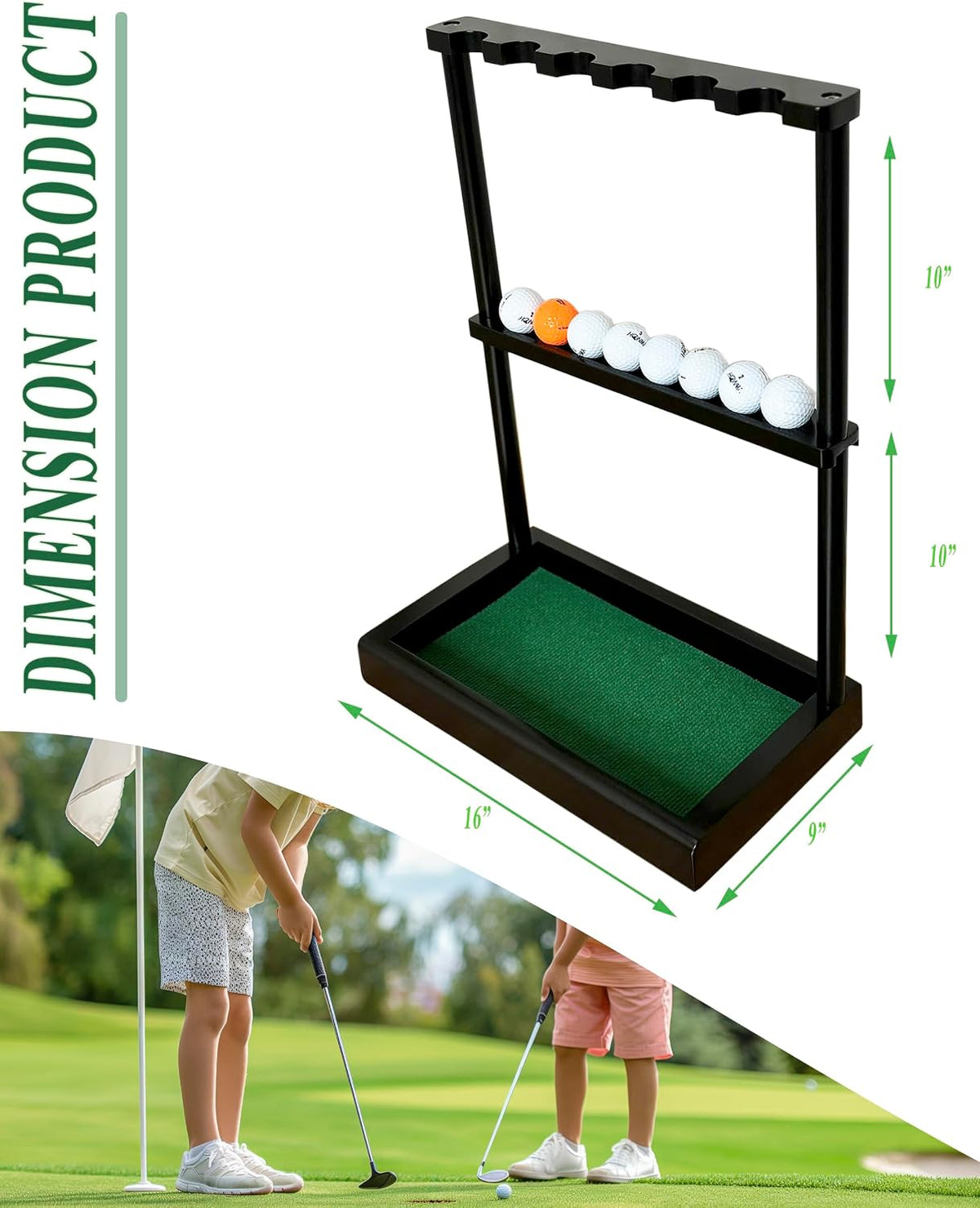 Golf Club Rack Stand, Solid Wood Golf Club & Putter Display Rack, Golf Club Organizer Holds up to 6 Clubs with Ball Storage, Floor Rack for Indoor Golf Simulator, Office or Home