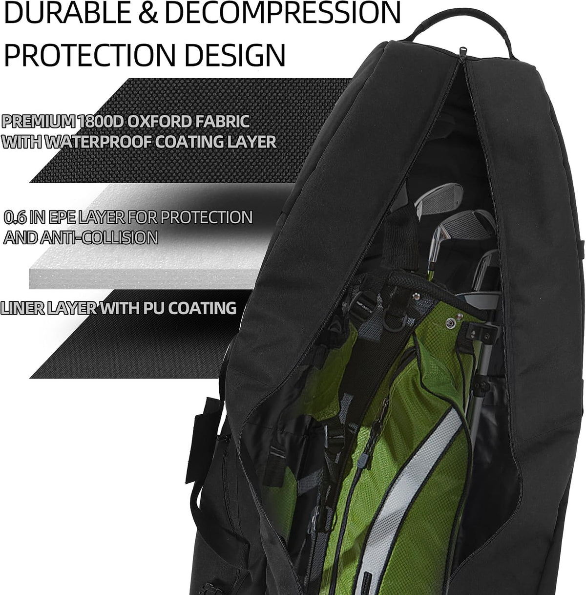 Foldable Padded Golf Travel Bag, Heavy Duty 900D Polyester Golf Club Bag Waterproof Golf Carry Bag Cart Bag with Wheels, Soft-Sided Spacial Size for Golf Gear Transportation