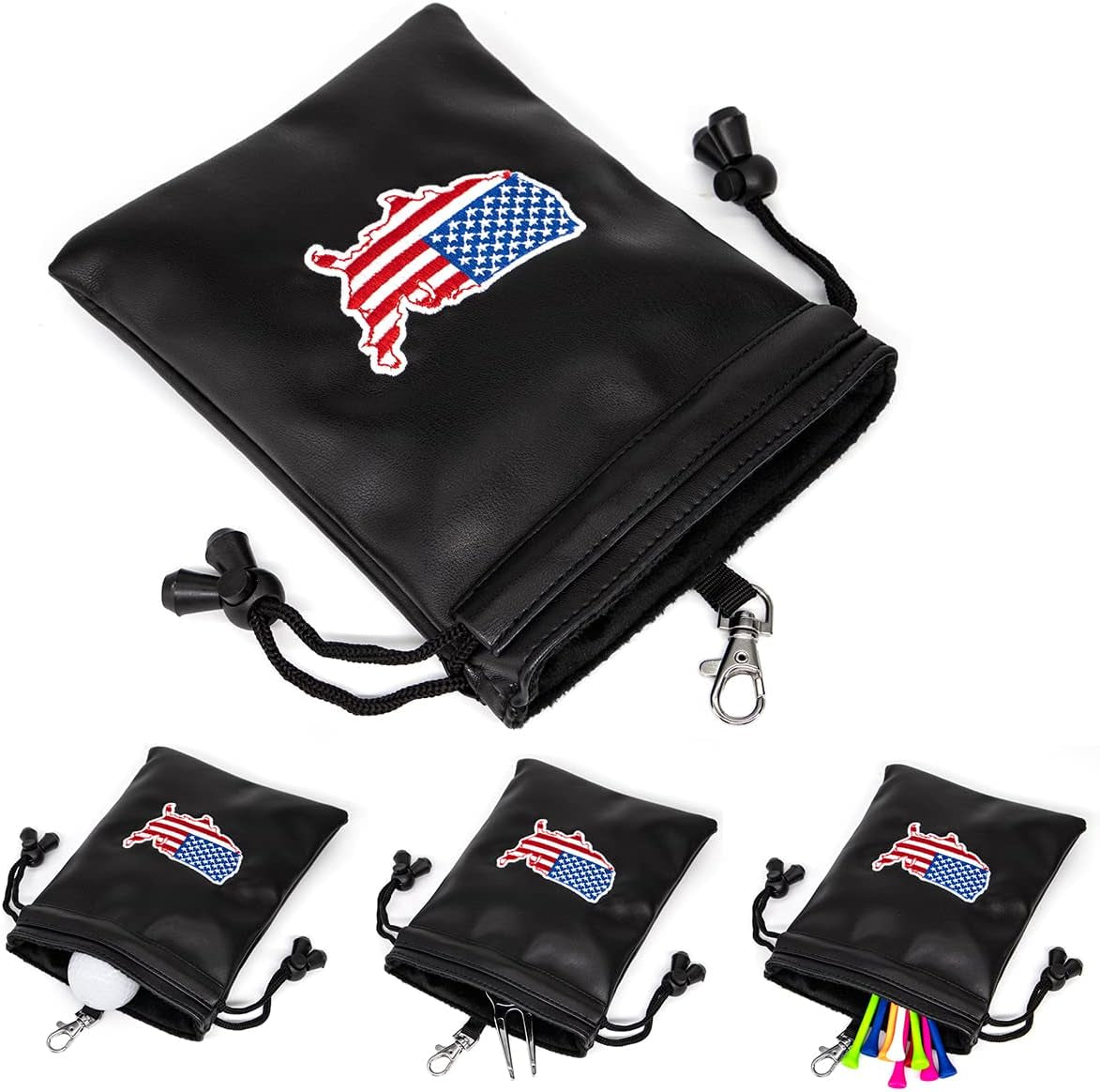 Golf Valuables Pouch,Golf Pouch with Drawstrings Leather Golf Tee Pouch for Men Women