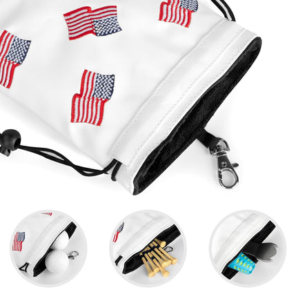 US Patriotism Golf Valuables Pouch Bag with Drawstrings | Premium Faux Leather Golf Tee Pouch Accessorries for Men