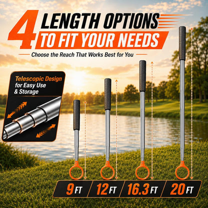 Golf Ball Retriever Telescopic for Water, 9Ft/12Ft/9.01Ft/16.3Ft/20Ft Stainless Steel Golf Ball Retriever, Professional Golf Ball Retriever
